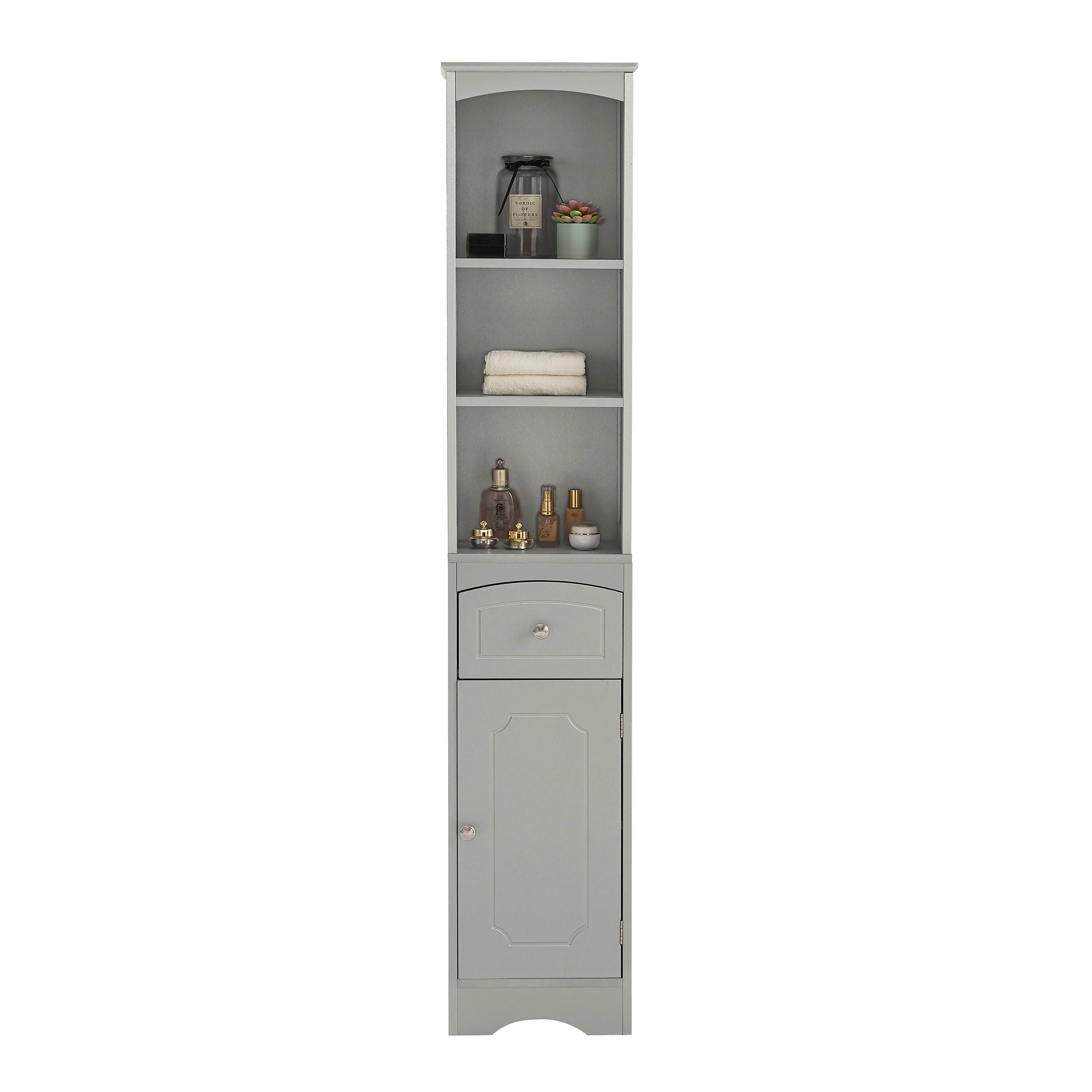 White Tall Storage Cabinet Adjustable Shelf Drawer
