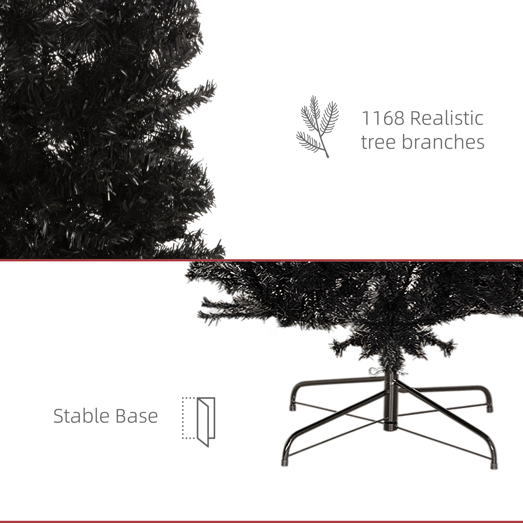 Árbol de Navidad en Forma de Lápiz HOMCOM de 8 pies, Árbol de Navidad Artificial Sin Luces Delgado de Abeto Douglas para Navidad con Ramas Realistas, Árbol de Halloween con 1168 Puntas, Negro