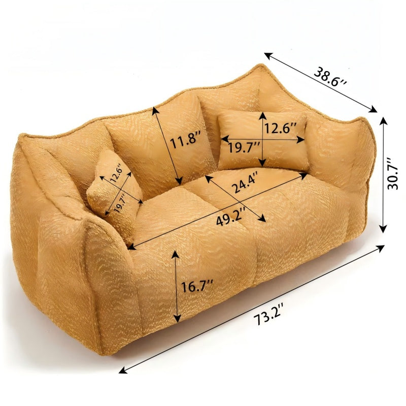 Sofá-Cama de Habichuelas de Peluche Comprimido - Relleno de Espuma de Alta Resiliencia, Silla de Salón de Boucle Ultra Suave para Una o Dos Personas, Asiento Acogedor para la Sala de Estar para Leer, Jugar y Relajarse, Ahorro de Espacio por Vacío