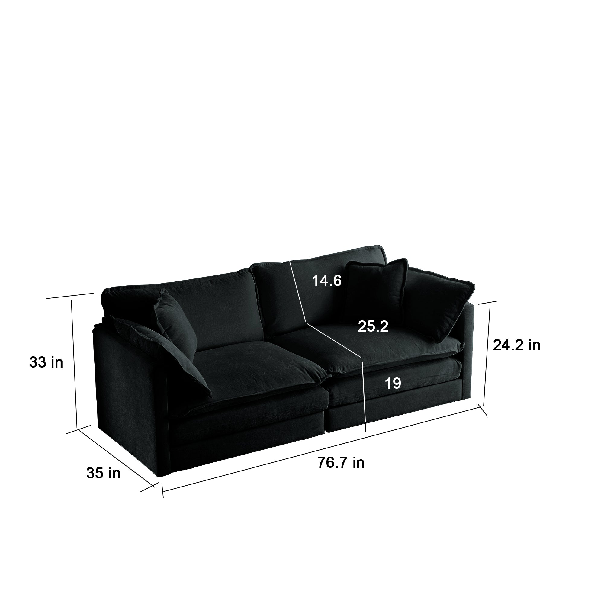 Black Chenille Loveseat Sofa