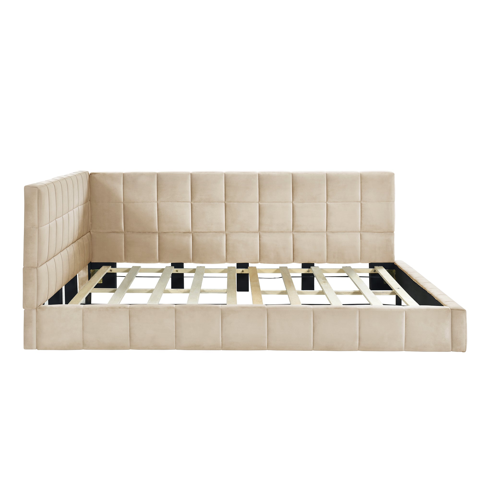 Sofá Cama Tapizado de Tamaño Completo, Marco de Sofá Cama - Beige, Terciopelo