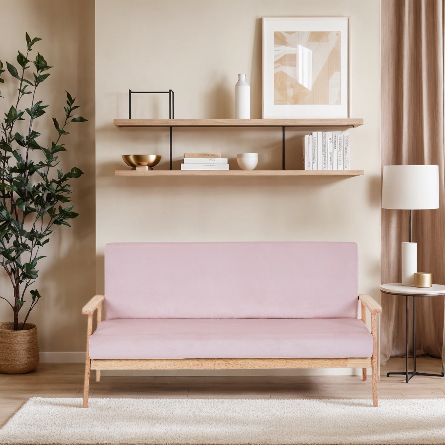 Wooden Arm Velvet Loveseat