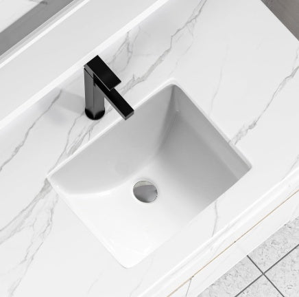 Lavabo empotrado de baño, Lavabo empotrado rectangular blanco para baño, Lavabo de lavado empotrado de cerámica.