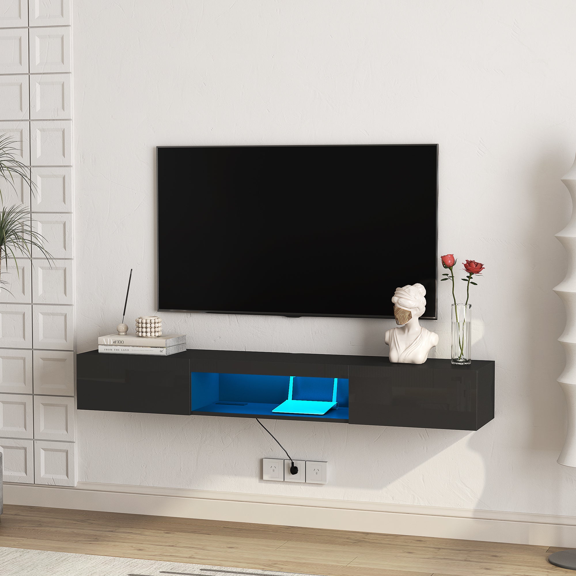 Black LED Floating TV Stand