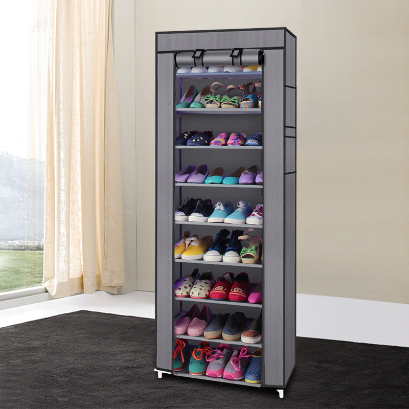 Narrow Shoe Rack With Nonwoven Fabric Covers 10 Tiers Tall Shoe Rack For Closet Entryway Sturdy Shoe Rack Organizer Holds 20-27 Pairs Free Standing Shoe Storage Cabinet Grey