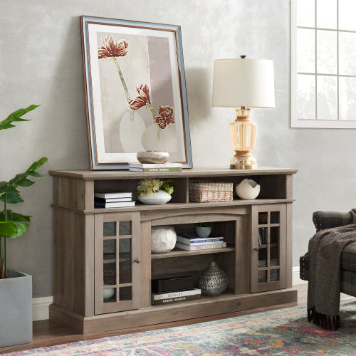 Soporte de Medios para TV Clásico Consola de Entretenimiento Moderna para TV Hasta 65 Pulgadas con Espacio de Almacenamiento Abierto y Cerrado, Lavado Gris