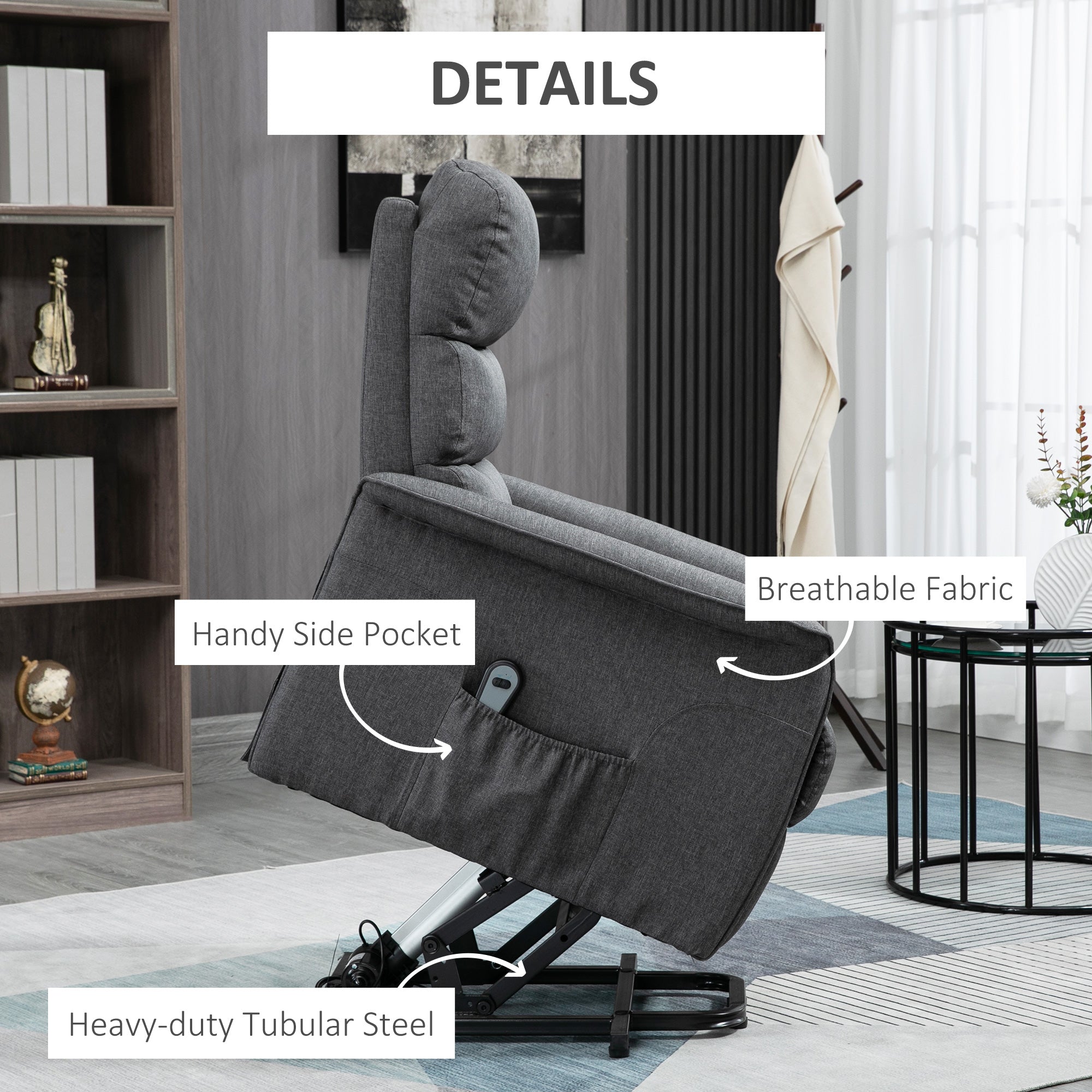 Gray Linen Lift Recliner