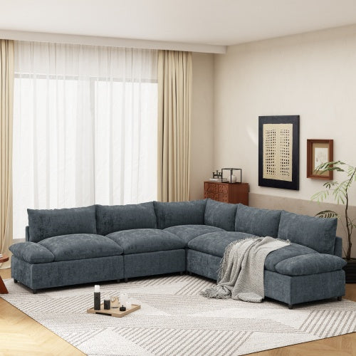 Sofá Seccional Modular de 115.5 Pulgadas en Gris Profundo con Tapicería de Poliéster Duradero, Cojines Mullidos, Compartimentos de Almacenamiento Ocultos y Diseño Versátil para Sala de Estar, Salón o Oficina
