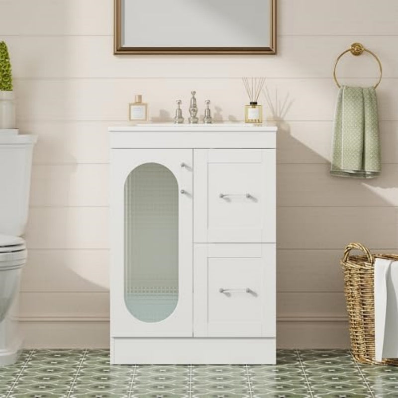 Mesa de Tocador de Baño con Lavabo, Gabinete de Fregadero de Mesa de Tocador con Puerta, Gabinete de Almacenamiento de Baño Independiente con Conjunto de Lavabo Sin Espejo ni Grifo