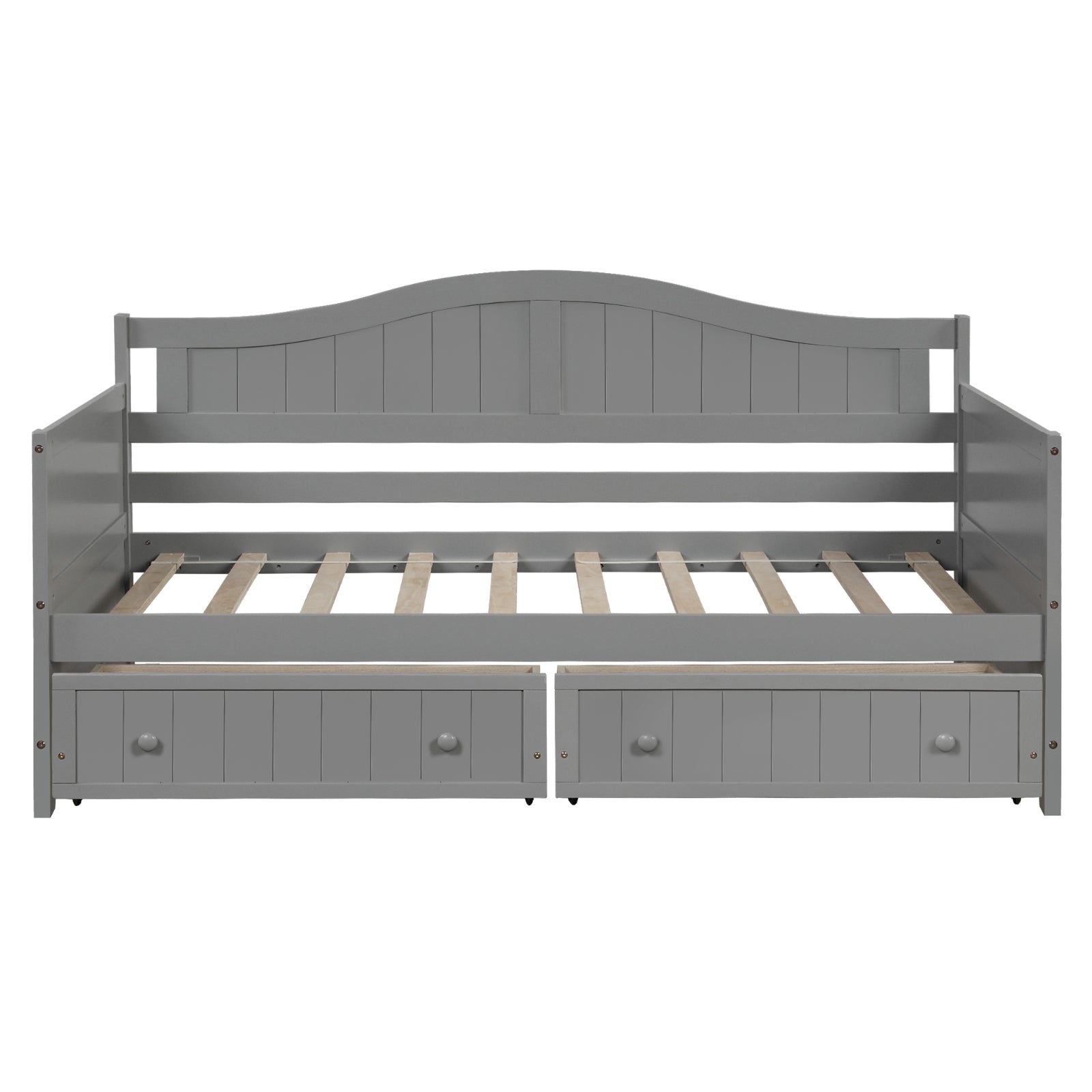 Cama de día doble de madera con 2 cajones, sofá cama, no se necesita somier - Gris
