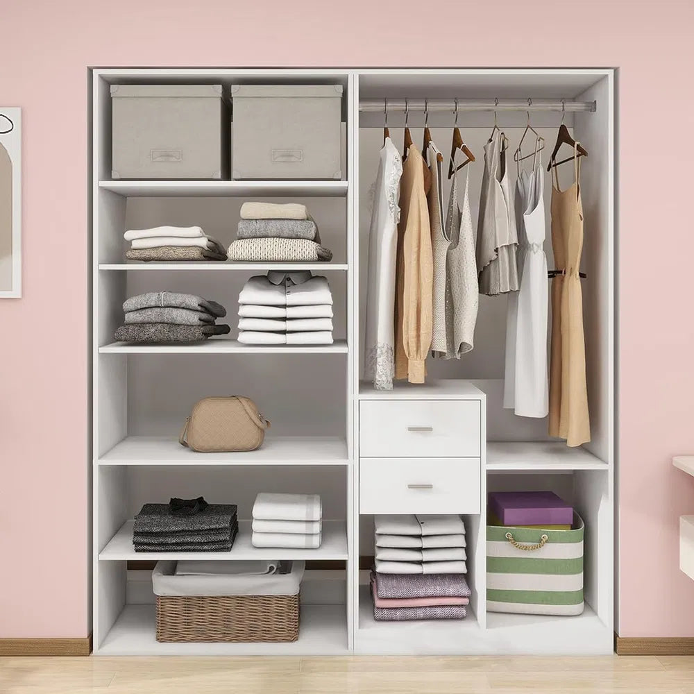 Tall Closet System With Closet Drawers,White Walk-in Closet Organizers And Storager