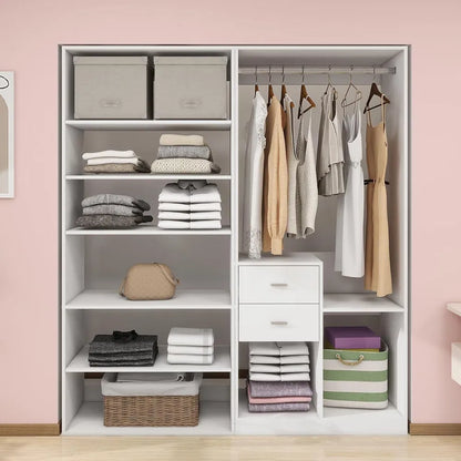 Tall Closet System With Closet Drawers,White Walk-in Closet Organizers And Storager