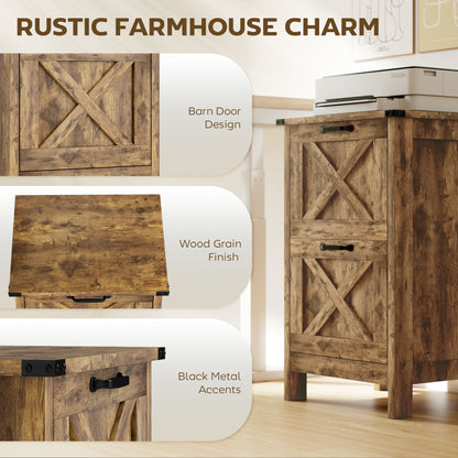 Vertical File Cabinet with 2 Drawers, Rustic Farmhouse Office Storage Cabinet for A4, Letter Size, Rustic Brown