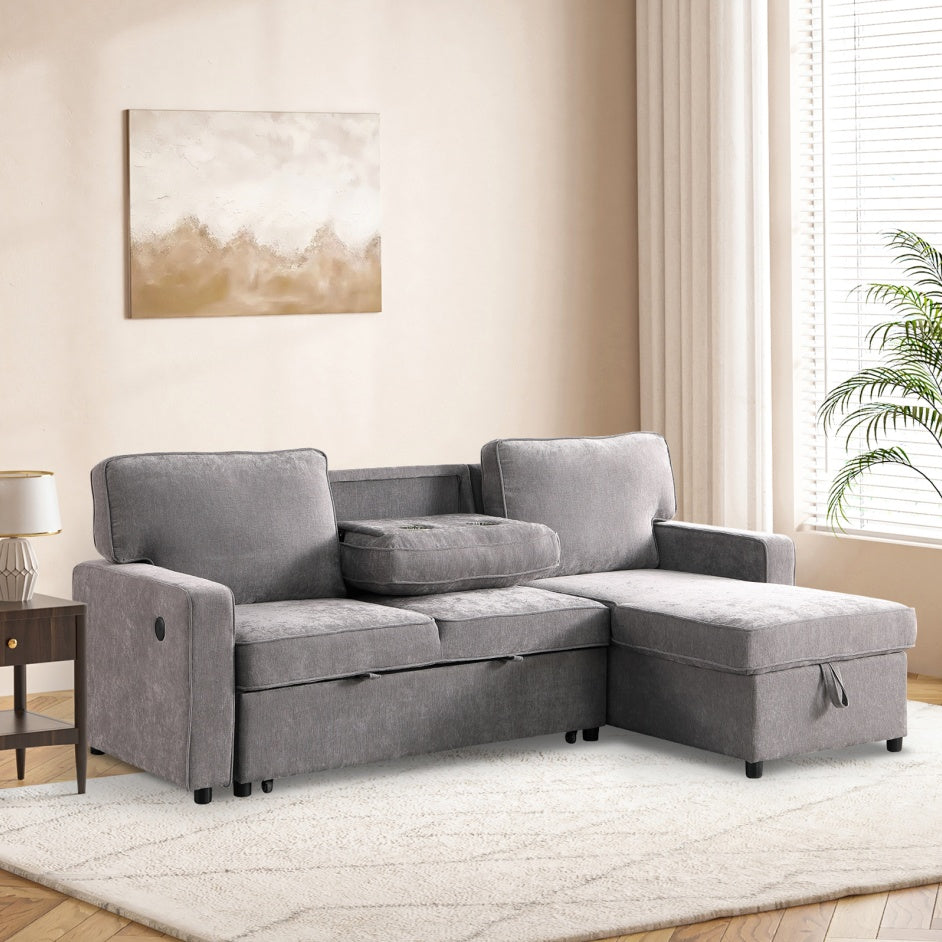 Grey Chenille Sleeper Sofa