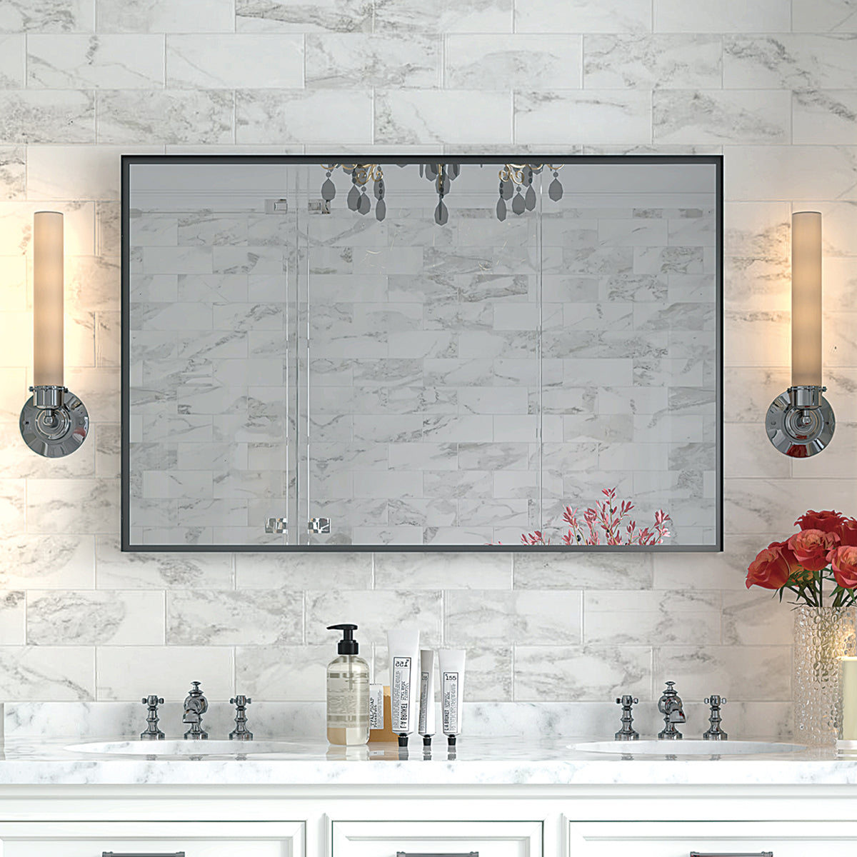 Espejo de Baño Rectangular de Pared para Tocador de 40x30 Pulgadas Negro Brillante