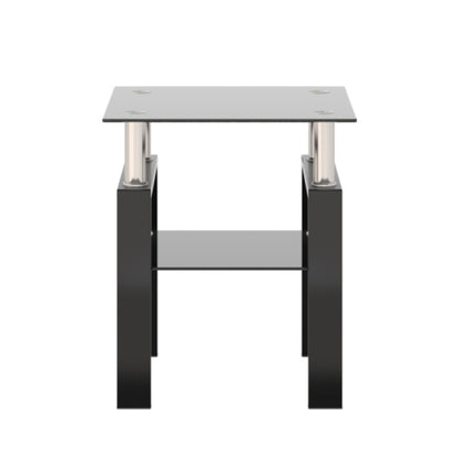 1-Piece Modern Tempered Glass Tea Table Coffee Table End Table, Square Table For Living Room, Black