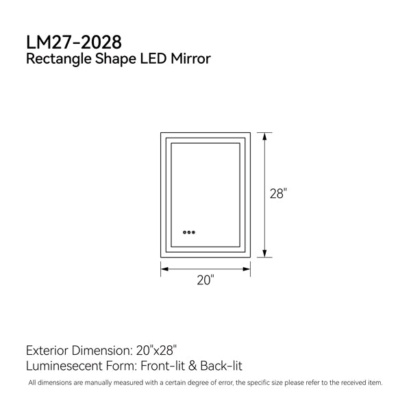 20 Inch X 28 Inch LED Bathroom Mirror