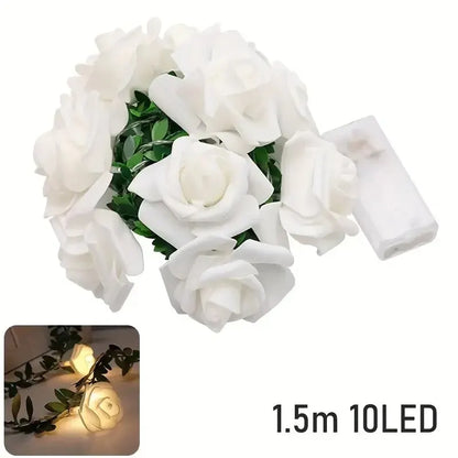 1PC 10 LED Rose Flower String Lights Battery Powered Flower Rose Night Lamp For Wedding Valentines Day Party Garland