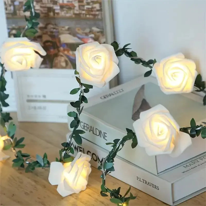 1PC 10 LED Rose Flower String Lights Battery Powered Flower Rose Night Lamp For Wedding Valentines Day Party Garland