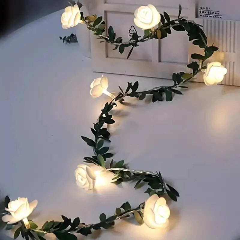 1PC 10 LED Rose Flower String Lights Battery Powered Flower Rose Night Lamp For Wedding Valentines Day Party Garland