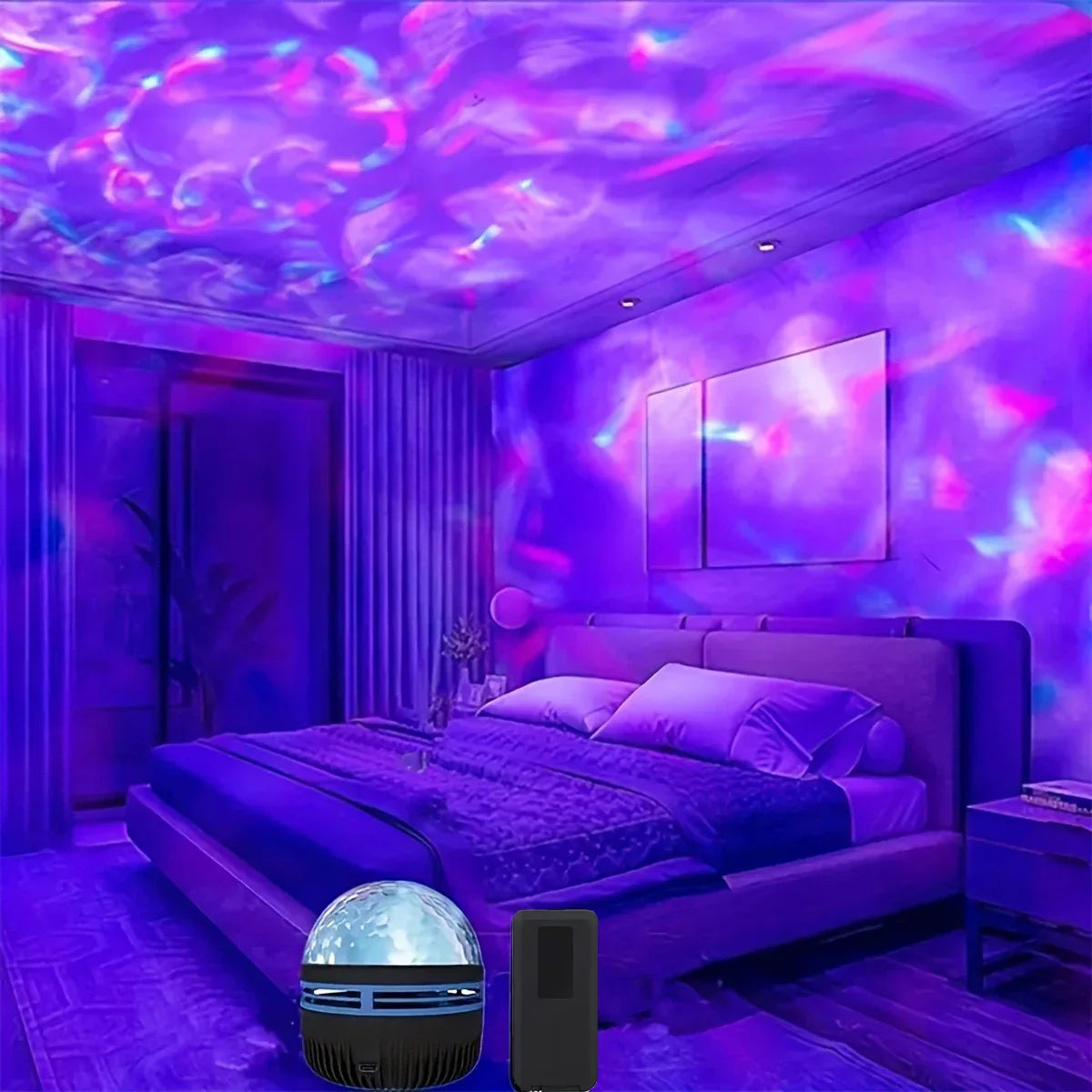 1pc LED Galaxy Star Projector Light,USB Powered,Water ripple Wave,Remote Controlled Bedroom Night Lamp,For Party,Home