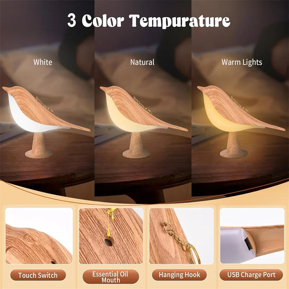 1pc LED Touch-Control Bird Lamp - Art Deco 3-Levels Dimmable USB-Cordless with Rechargeable Battery Versatile for All
