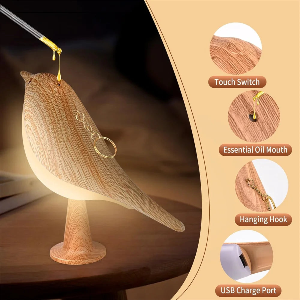 1pc LED Touch-Control Bird Lamp - Art Deco 3-Levels Dimmable USB-Cordless with Rechargeable Battery Versatile for All