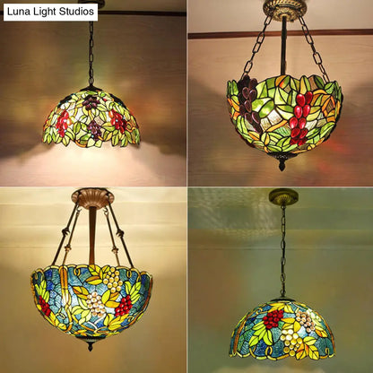 1��Stained Glass Pendant Light Fixture with Decorative Dome Shade - Grape-Inspired Suspension Lighting