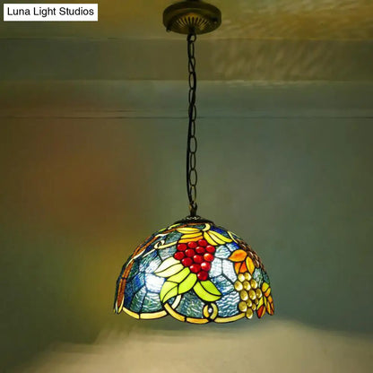 1��Stained Glass Pendant Light Fixture with Decorative Dome Shade - Grape-Inspired Suspension Lighting