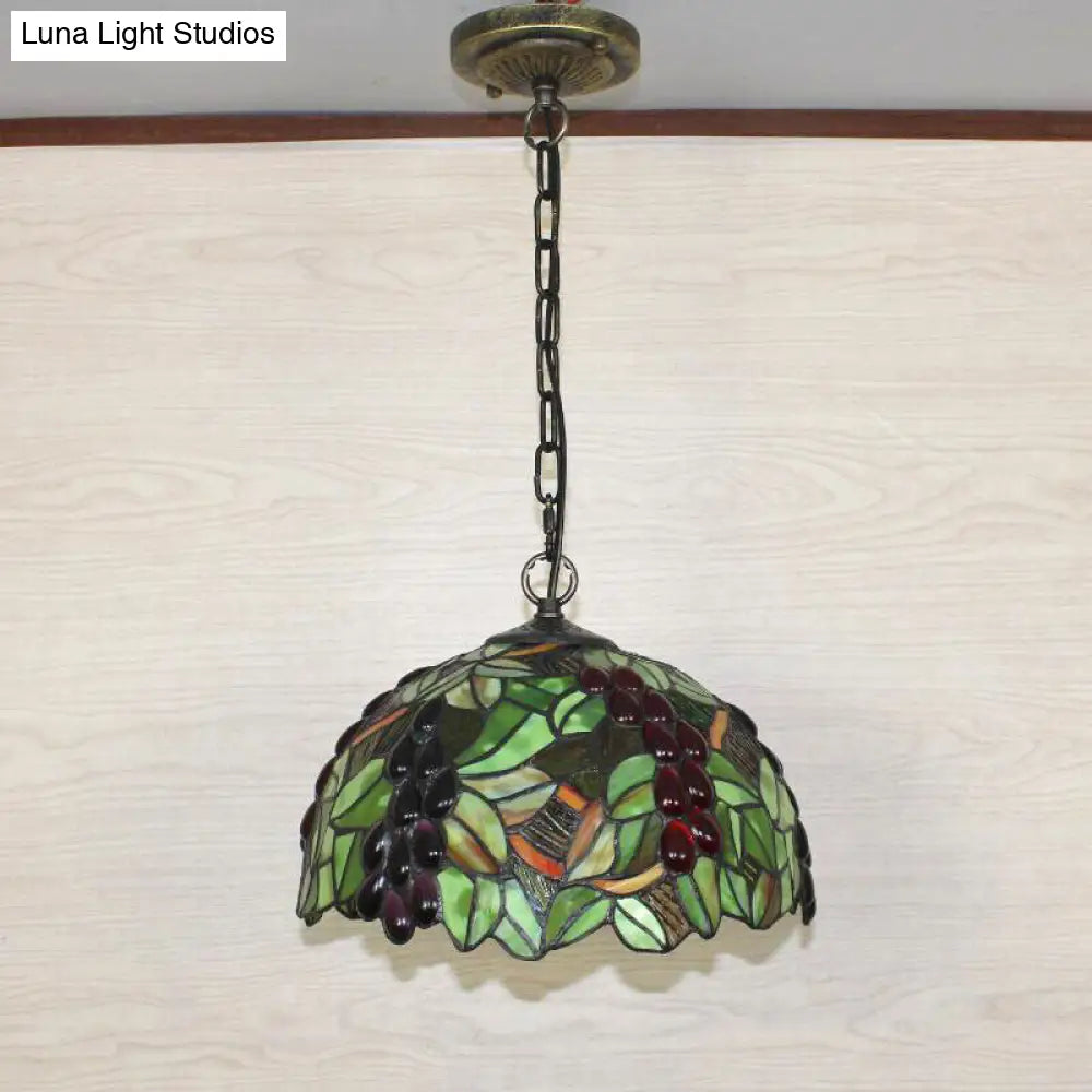 1��Stained Glass Pendant Light Fixture with Decorative Dome Shade - Grape-Inspired Suspension Lighting