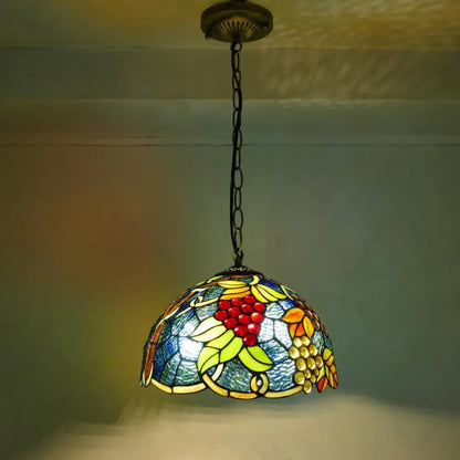 1��Stained Glass Pendant Light Fixture with Decorative Dome Shade - Grape-Inspired Suspension Lighting