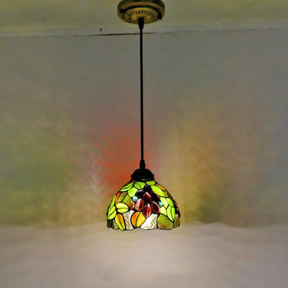 1��Stained Glass Pendant Light Fixture with Decorative Dome Shade - Grape-Inspired Suspension Lighting