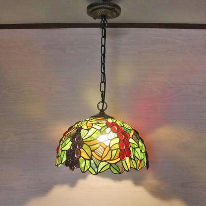 1��Stained Glass Pendant Light Fixture with Decorative Dome Shade - Grape-Inspired Suspension Lighting