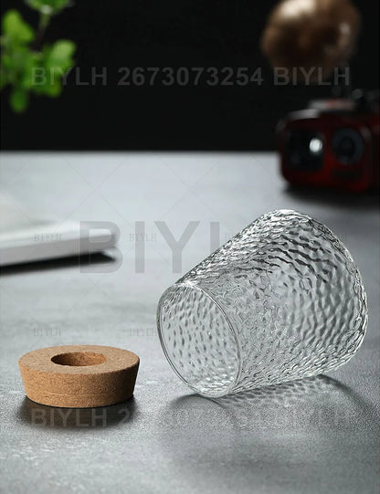 Clear glass tumbler with hammered texture and cork stopper for hydroponic plants home decoration transparent vase