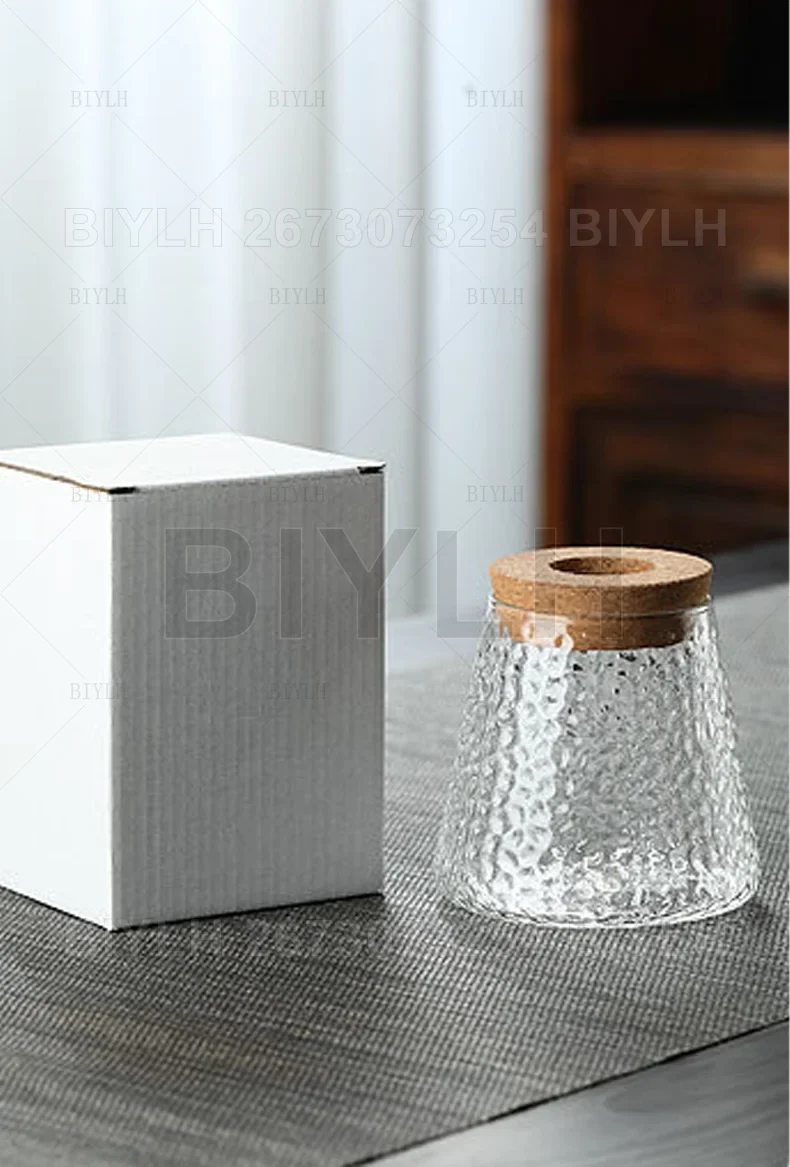 Clear textured glass jar with natural wood lid for hydroponic plants and home decoration transparent small vase