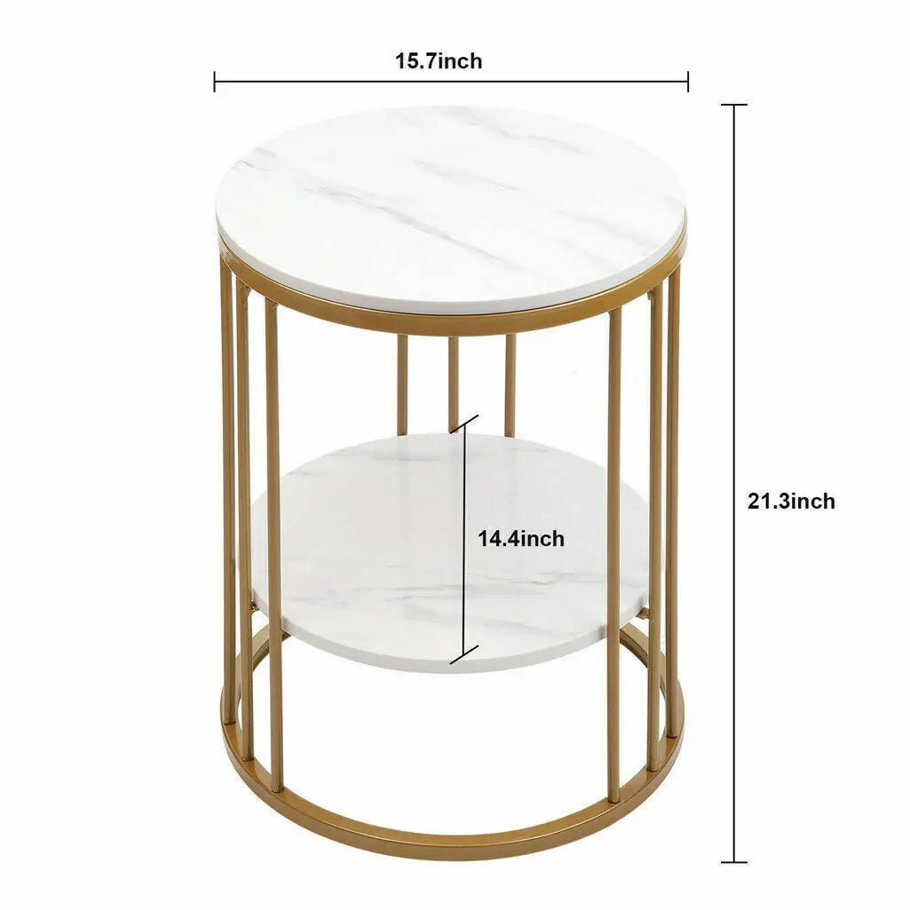 2-Tier Round White Marble Side Table