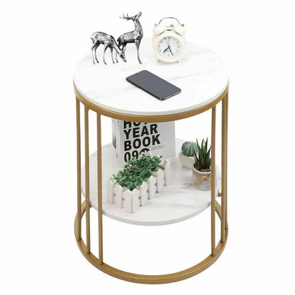 2-Tier Round White Marble Side Table