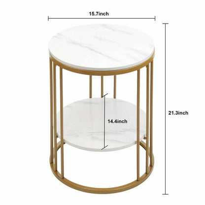 2-Tier Round White Marble Side Table