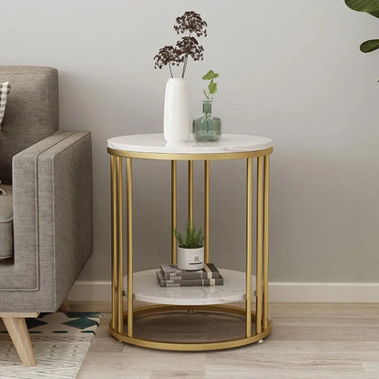 2-Tier Round White Marble Side Table