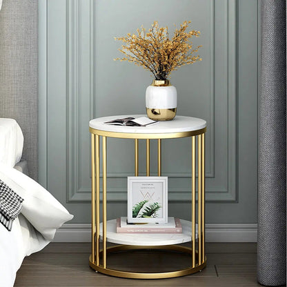 2-Tier Round White Marble Side Table