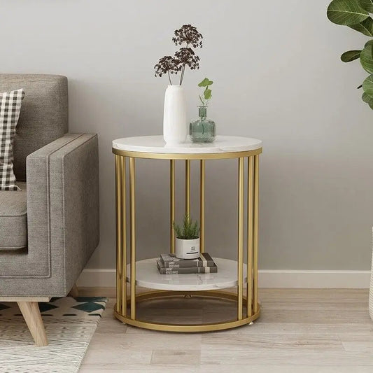 2-Tier Round White Marble Side Table