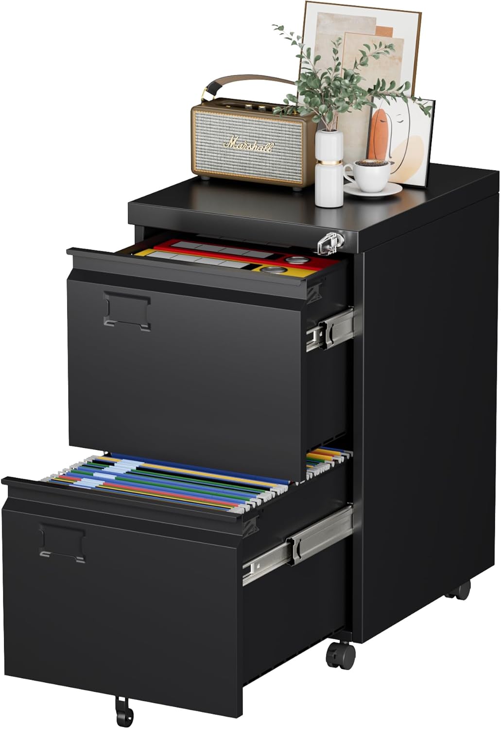 2 Drawer Mobile File Cabinet, Metal Under Desk Cabinet With Lock Name Card Holder For Office Home, Legal Letter Size, Assembly Required - Decorbites