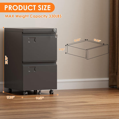 2 Drawer Mobile File Cabinet, Metal Under Desk Cabinet With Lock Name Card Holder For Office Home, Legal Letter Size, Assembly Required - Decorbites