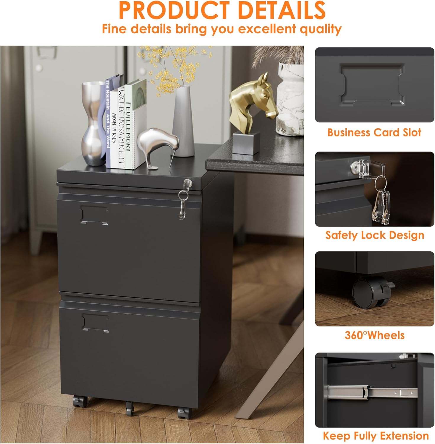 2 Drawer Mobile File Cabinet, Metal Under Desk Cabinet With Lock Name Card Holder For Office Home, Legal Letter Size, Assembly Required - Decorbites