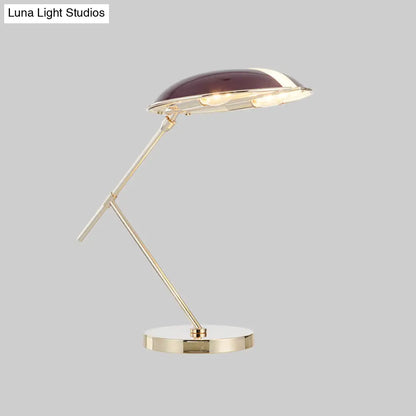 Lámpara de mesilla de noche morada de 2 luces con pantalla metálica - Luz de lectura contemporánea