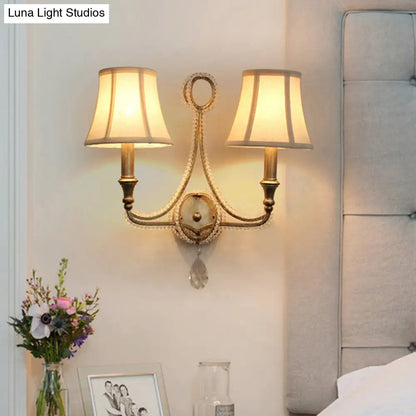DecorBites™ 2-Head Retro Loft Fabric Wall Light - Conical Sconce with Crystal Beaded Strand - Aged Silver