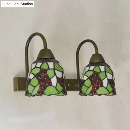 Aplique de pared Tiffany de dos luces en rojo/morado/rosa con diseño floral