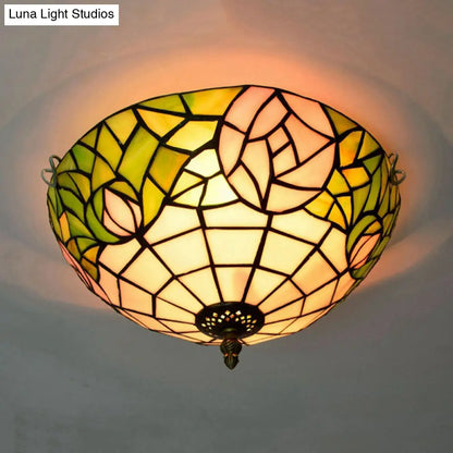 DecorBites™ DecorBites™ 2-Head Tiffany-Style Stained Glass Rose Ceiling Flush Mount for Bedroom