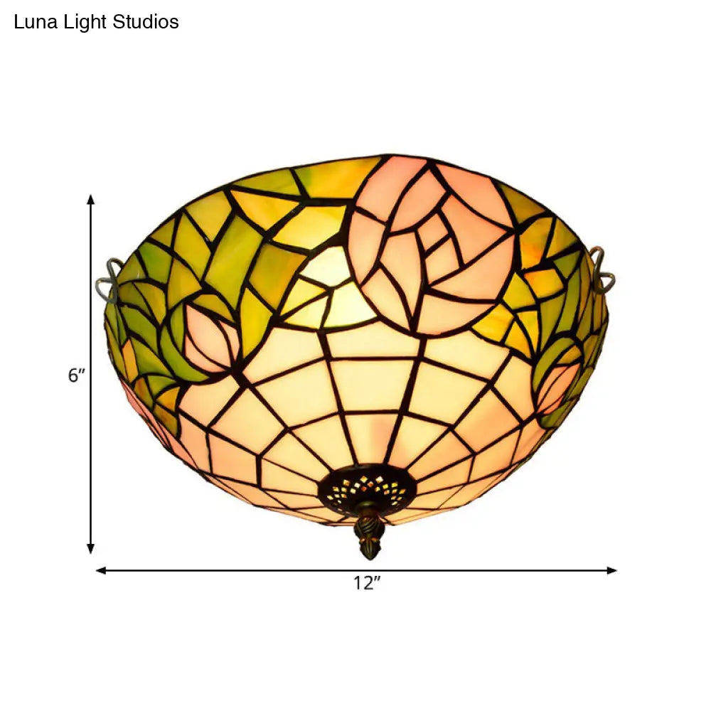 DecorBites™ DecorBites™ 2-Head Tiffany-Style Stained Glass Rose Ceiling Flush Mount for Bedroom