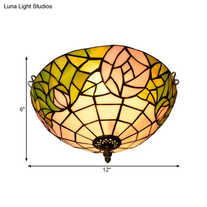 DecorBites™ DecorBites™ 2-Head Tiffany-Style Stained Glass Rose Ceiling Flush Mount for Bedroom
